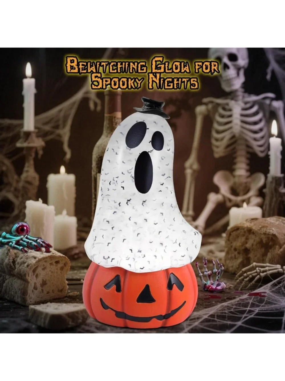 Spooky Halloween Snow Globe Lantern with Ghost & Pumpkin | Musical Glitter Decor
